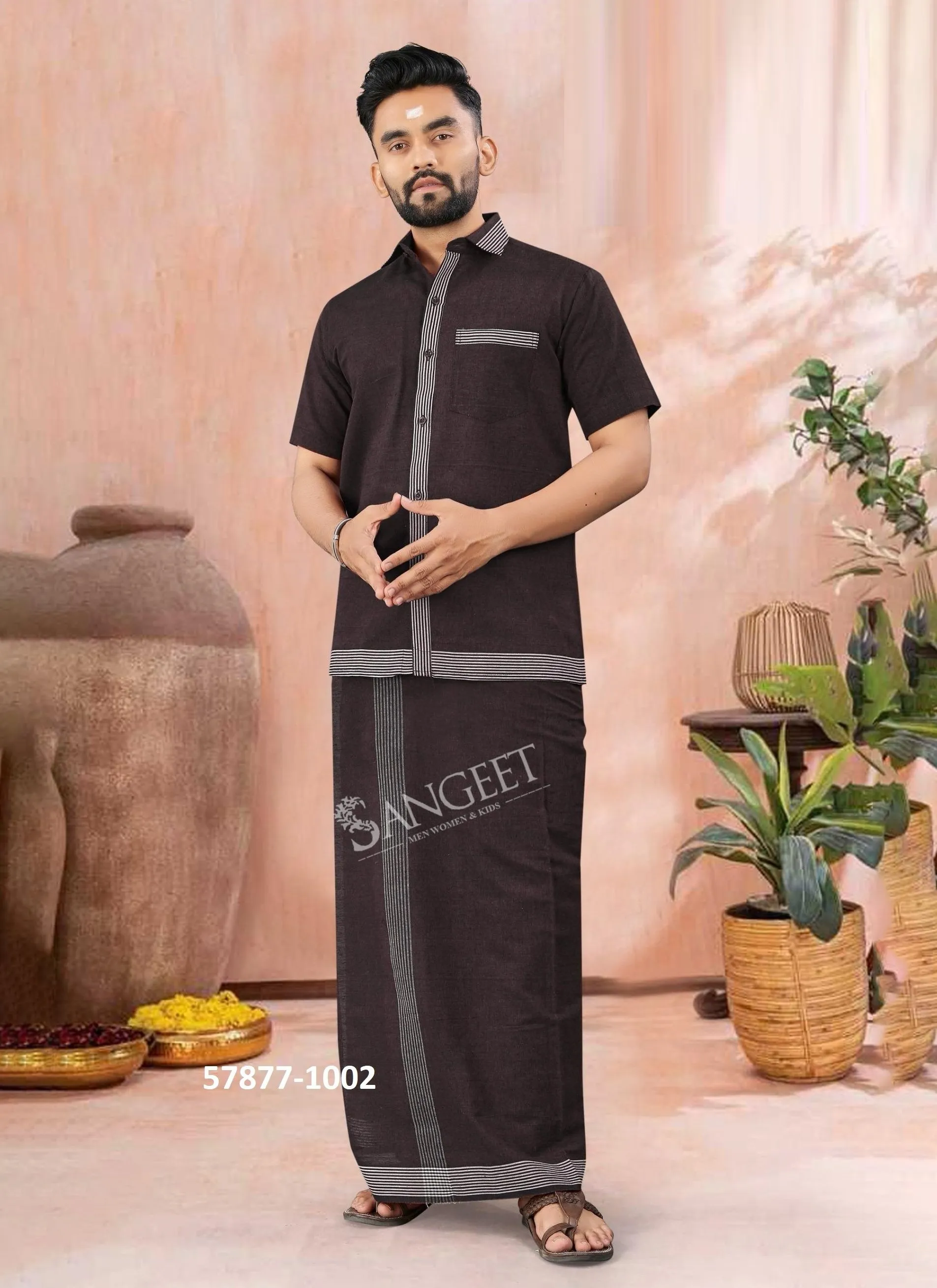 RAJKUMAR [SHIRT WITH VESTI LUNGI] Catalog 57877 (Set of Men's  Ethnic Wear) by Brand SANGEET