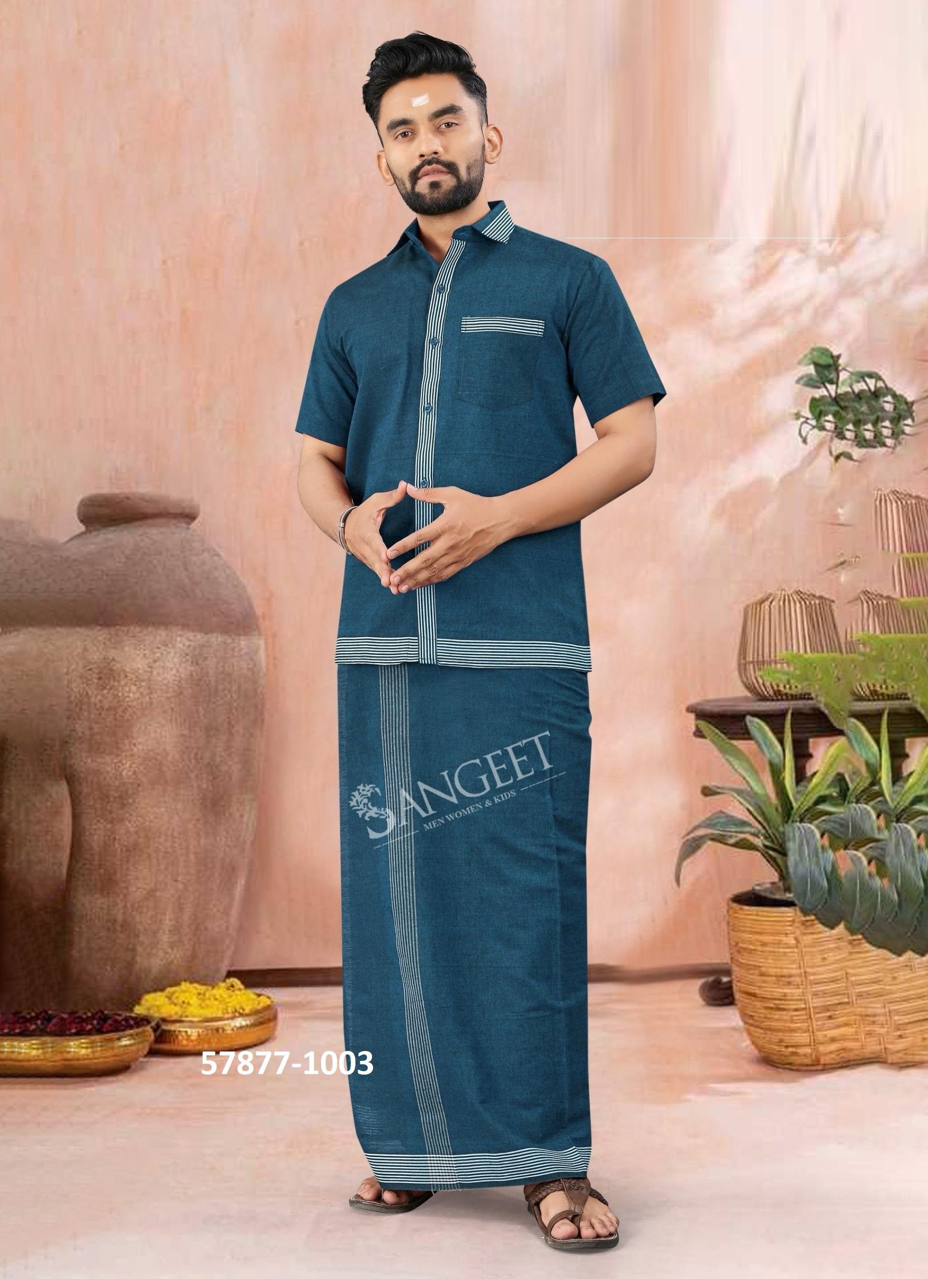 RAJKUMAR [SHIRT WITH VESTI / LUNGI] - Catalog # 57877 (Set of 4 Men's Ethnic Wear) by Brand SANGEET