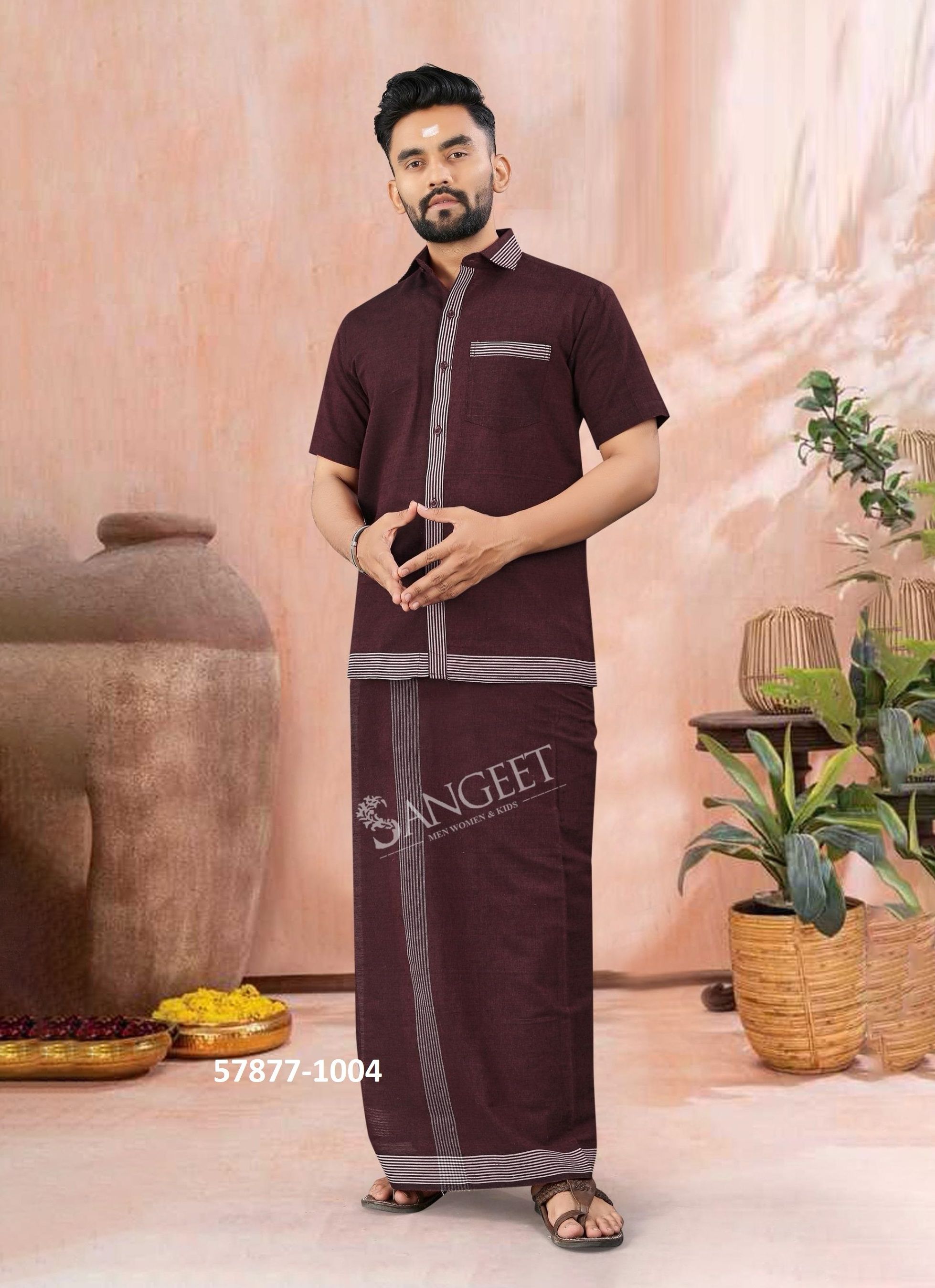 RAJKUMAR [SHIRT WITH VESTI / LUNGI] - Catalog # 57877 (Set of 4 Men's Ethnic Wear) by Brand SANGEET