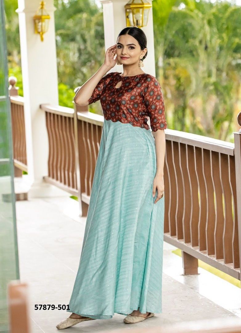 TUSSAR SATIN BUTTI - Catalog # 57879 (Set of 6 Readymade Gowns) by Brand STROLLAY ® TUSSAR SATIN BUTTI - Catalog # 57879 (Set of 6 Readymade Gowns) by Brand STROLLAY ®