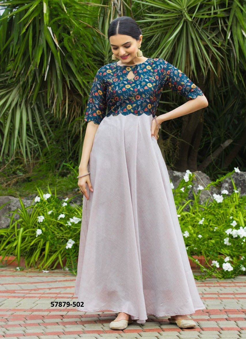 TUSSAR SATIN BUTTI - Catalog # 57879 (Set of 6 Readymade Gowns) by Brand STROLLAY ® TUSSAR SATIN BUTTI - Catalog # 57879 (Set of 6 Readymade Gowns) by Brand STROLLAY ®