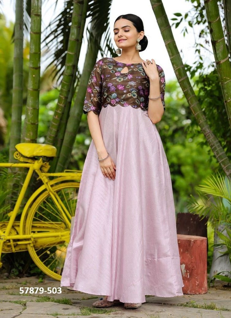 TUSSAR SATIN BUTTI - Catalog # 57879 (Set of 6 Readymade Gowns) by Brand STROLLAY ® TUSSAR SATIN BUTTI - Catalog # 57879 (Set of 6 Readymade Gowns) by Brand STROLLAY ®