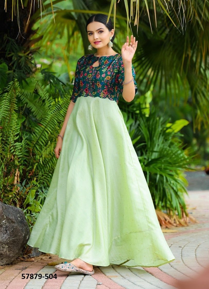 TUSSAR SATIN BUTTI - Catalog # 57879 (Set of 6 Readymade Gowns) by Brand STROLLAY ® TUSSAR SATIN BUTTI - Catalog # 57879 (Set of 6 Readymade Gowns) by Brand STROLLAY ®