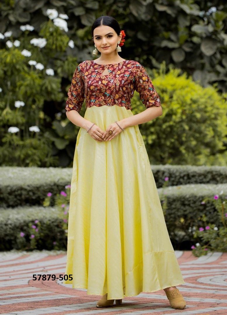 TUSSAR SATIN BUTTI - Catalog # 57879 (Set of 6 Readymade Gowns) by Brand STROLLAY ® TUSSAR SATIN BUTTI - Catalog # 57879 (Set of 6 Readymade Gowns) by Brand STROLLAY ®