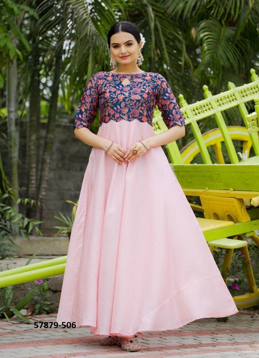 TUSSAR SATIN BUTTI - Catalog # 57879 (Set of 6 Readymade Gowns) by Brand STROLLAY ® TUSSAR SATIN BUTTI - Catalog # 57879 (Set of 6 Readymade Gowns) by Brand STROLLAY ®