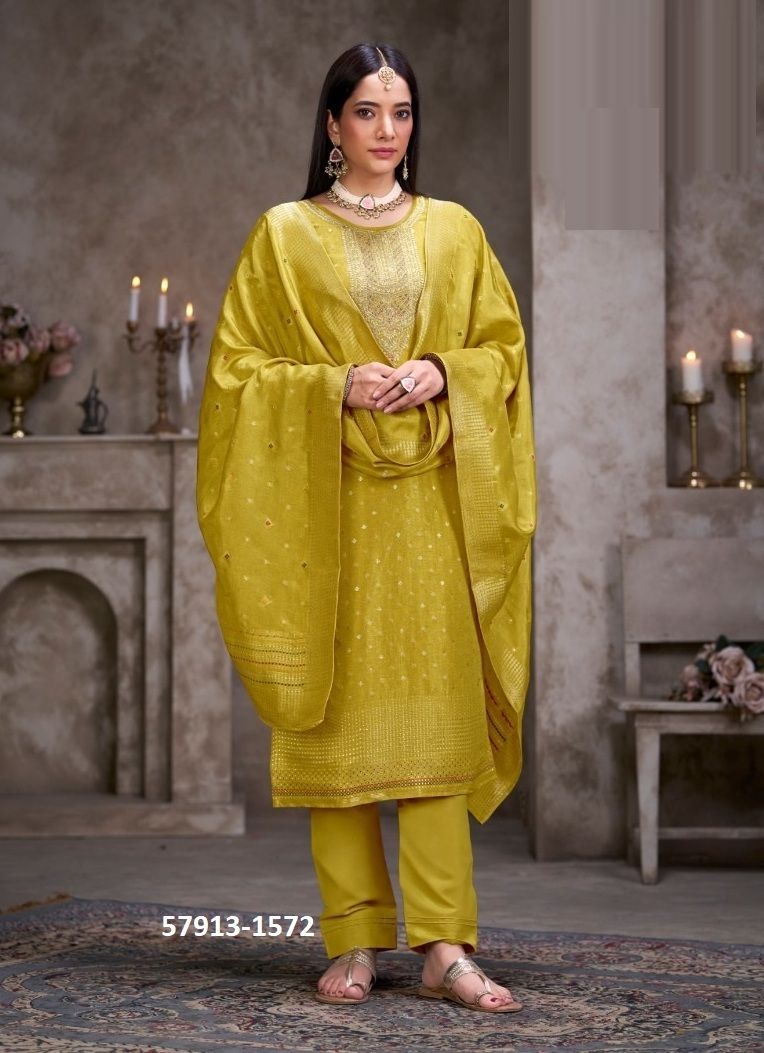 MOKSHA - Catalog # 57913 (Set of 4 Semi-Stitched / Un-Stitched Suits) by Brand FOUR DOTS