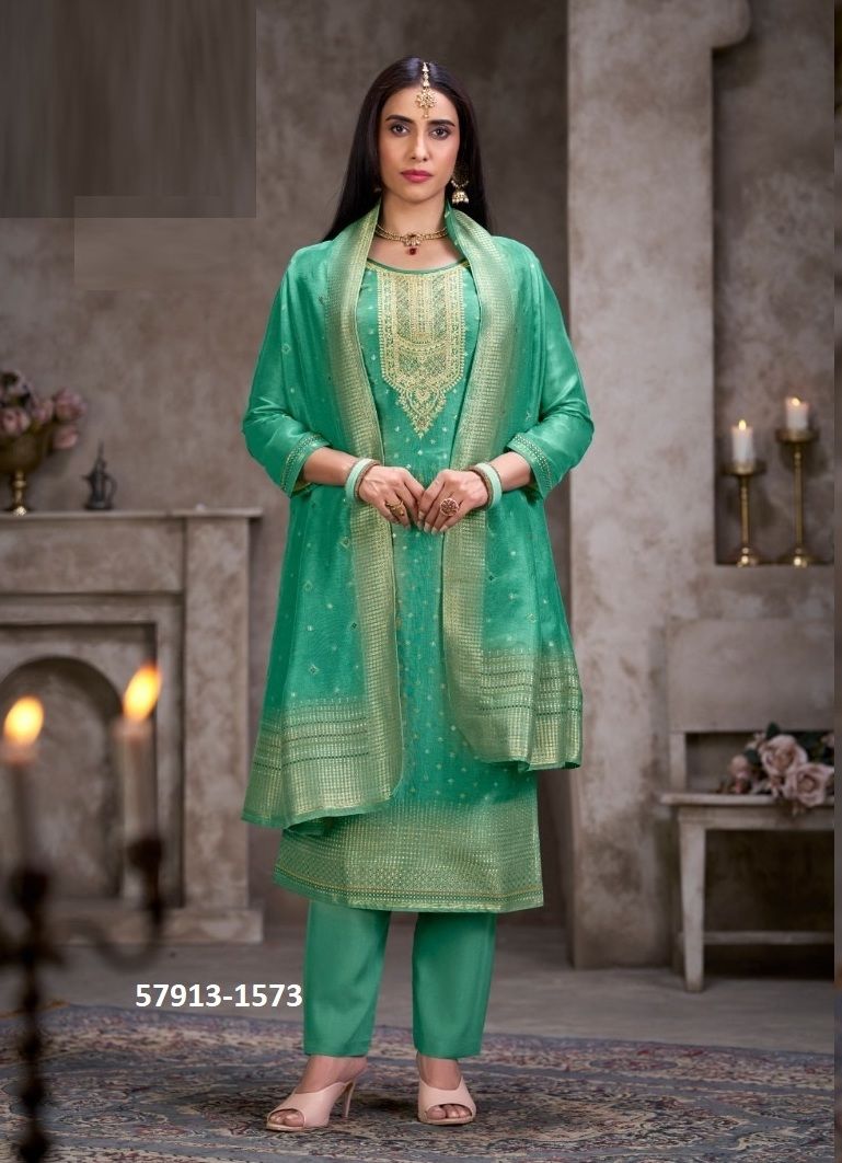 MOKSHA - Catalog # 57913 (Set of 4 Semi-Stitched / Un-Stitched Suits) by Brand FOUR DOTS