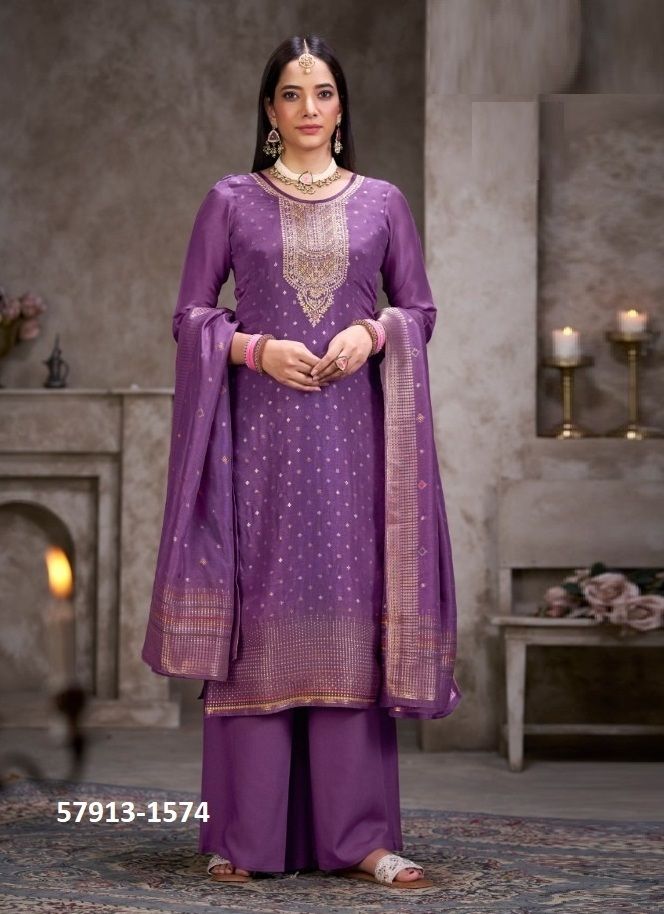 MOKSHA - Catalog # 57913 (Set of 4 Semi-Stitched / Un-Stitched Suits) by Brand FOUR DOTS