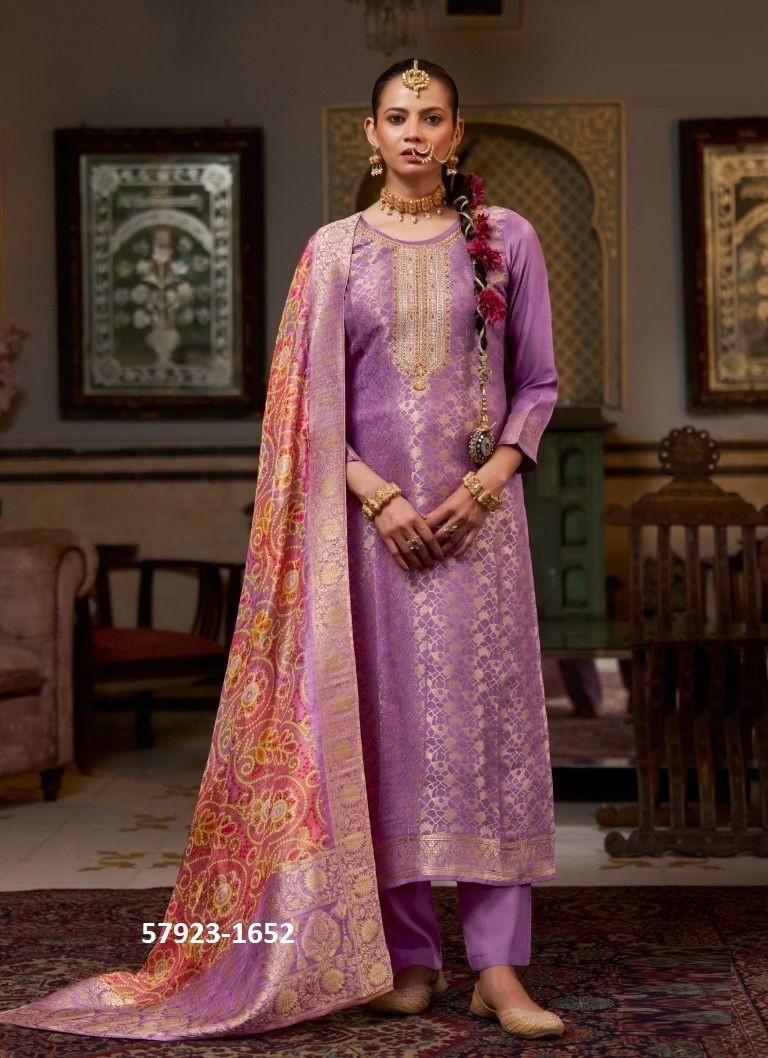 JELANI - Catalog # 57923 (Set of 4 Semi-Stitched / Un-Stitched Suits) by Brand FOUR DOTS