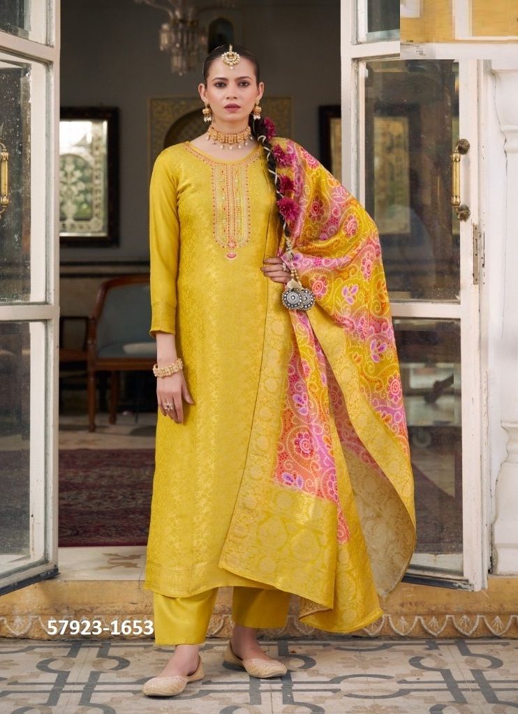 JELANI - Catalog # 57923 (Set of 4 Semi-Stitched / Un-Stitched Suits) by Brand FOUR DOTS