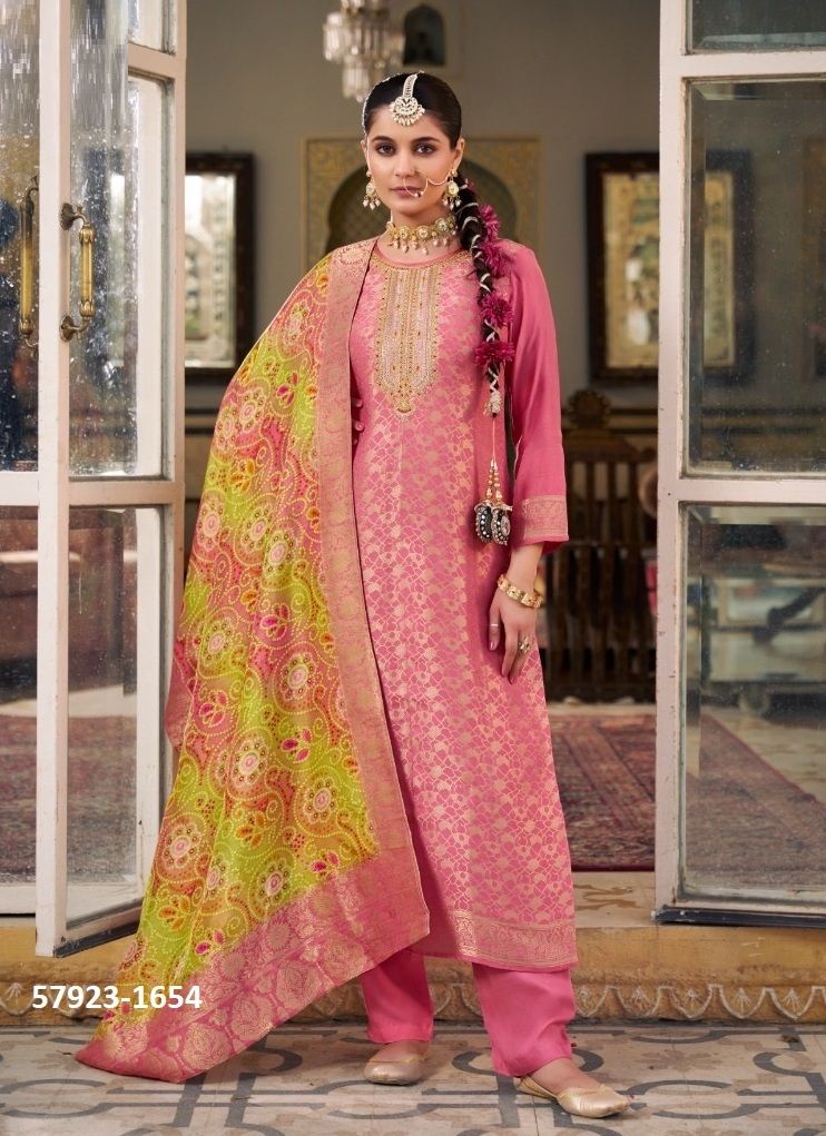 JELANI - Catalog # 57923 (Set of 4 Semi-Stitched / Un-Stitched Suits) by Brand FOUR DOTS