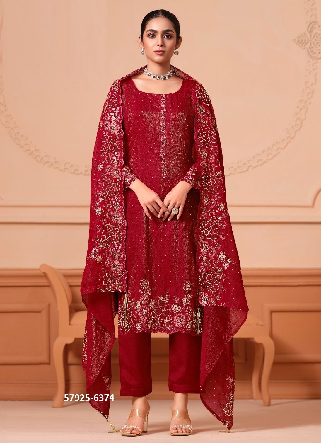 ZURI - Catalog # 57925 (Set of 6 Semi-Stitched / Un-Stitched Suits) by Brand VIPUL FASHIONS