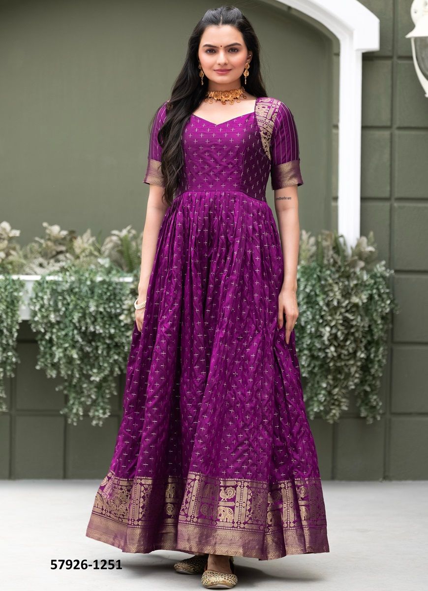 FLOOR LENGTH SILK WOVEN - Catalog # 57926 (Set of 2 Readymade Gowns) by Brand STROLLAY ®