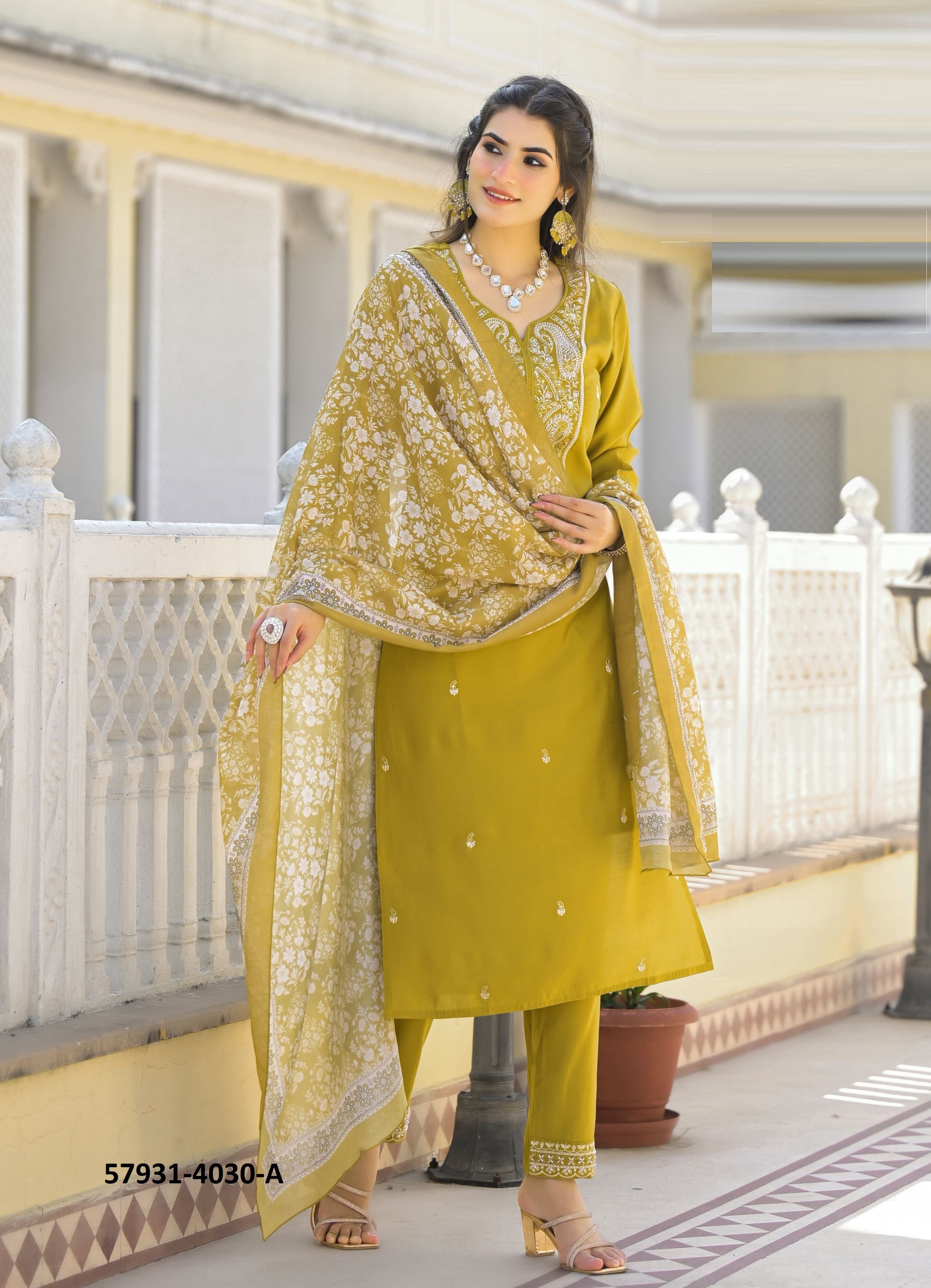ZAYNA - Catalog # 57931 (Set of 4 SIZE-SETS [Readymade Salwar Suits]) by Brand AFSANA