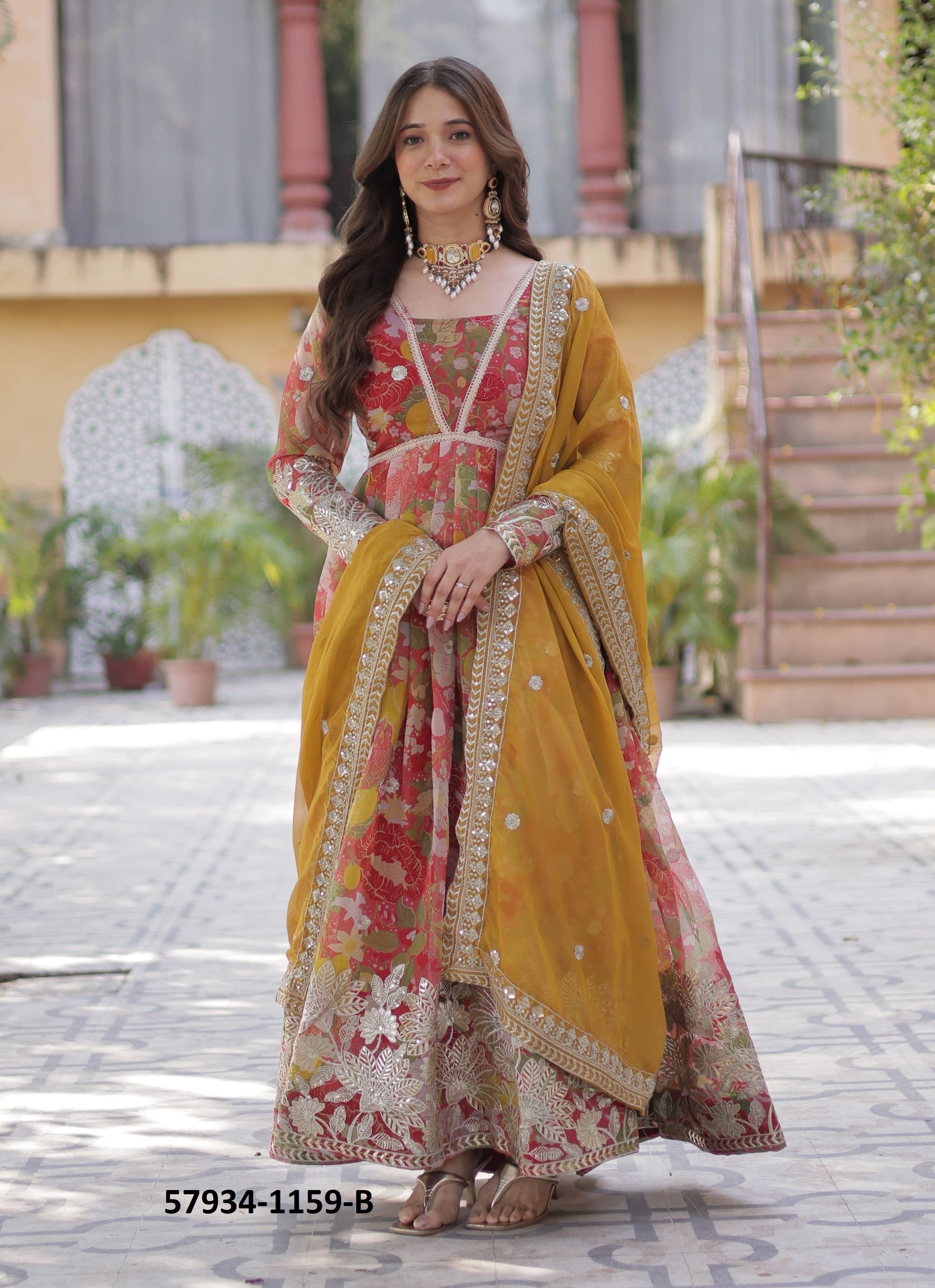 FLORAL ANGARAKHA - Catalog # 57934 (Set of 2 Readymade Gowns) by Brand STROLLAY ®