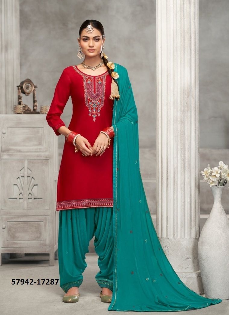 PATIALA HOUSE 102 - Catalog # 57942 (Set of 8 Semi-Stitched / Un-Stitched Suits) by Brand KESSI FABRICS