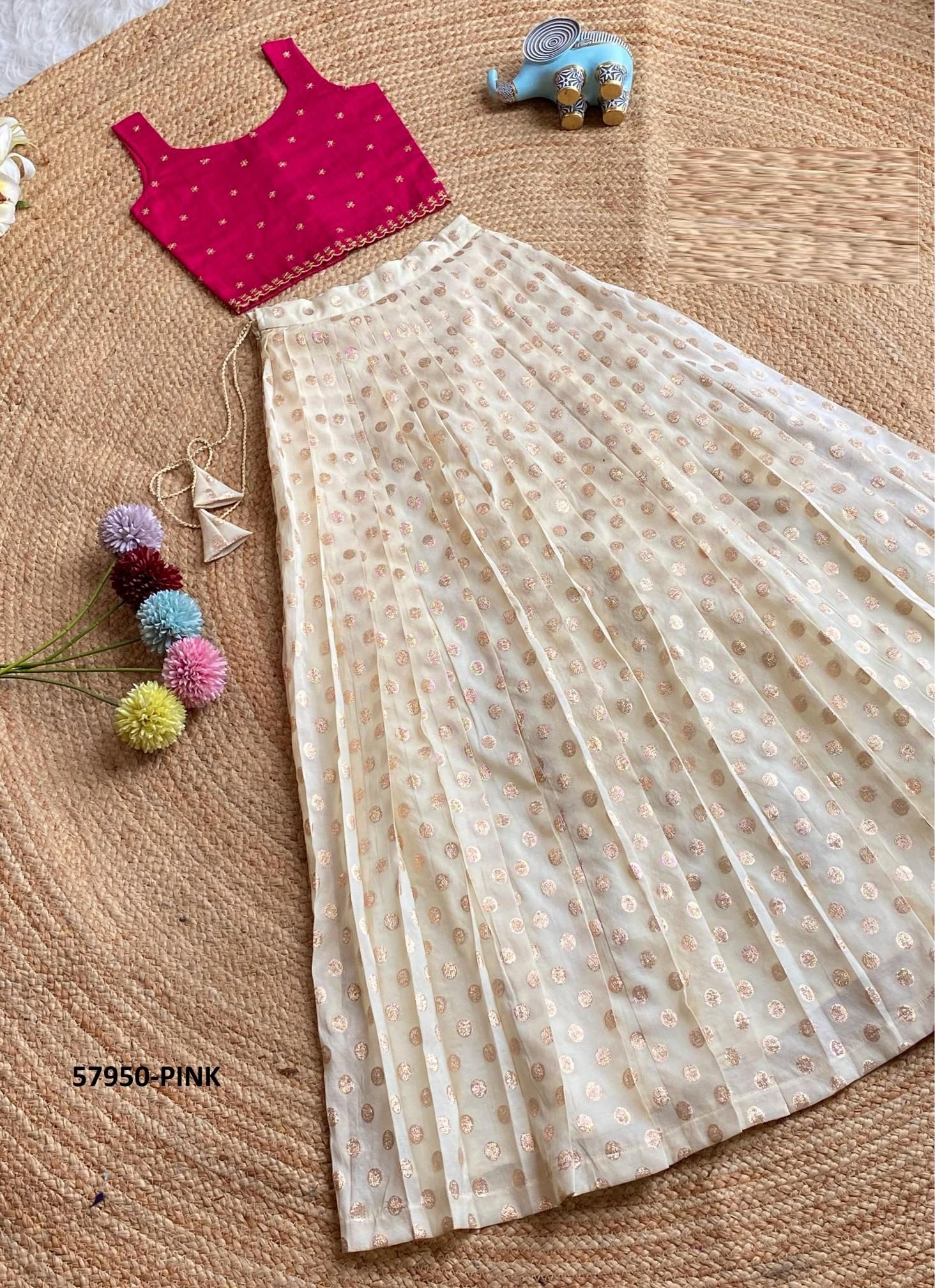 KIDS CHIC OFF-WHITE CHOLI & SKIRT SET - Catalog # 57950 (Set of 5 Readymade Lehengas) by Brand STROLLAY ®