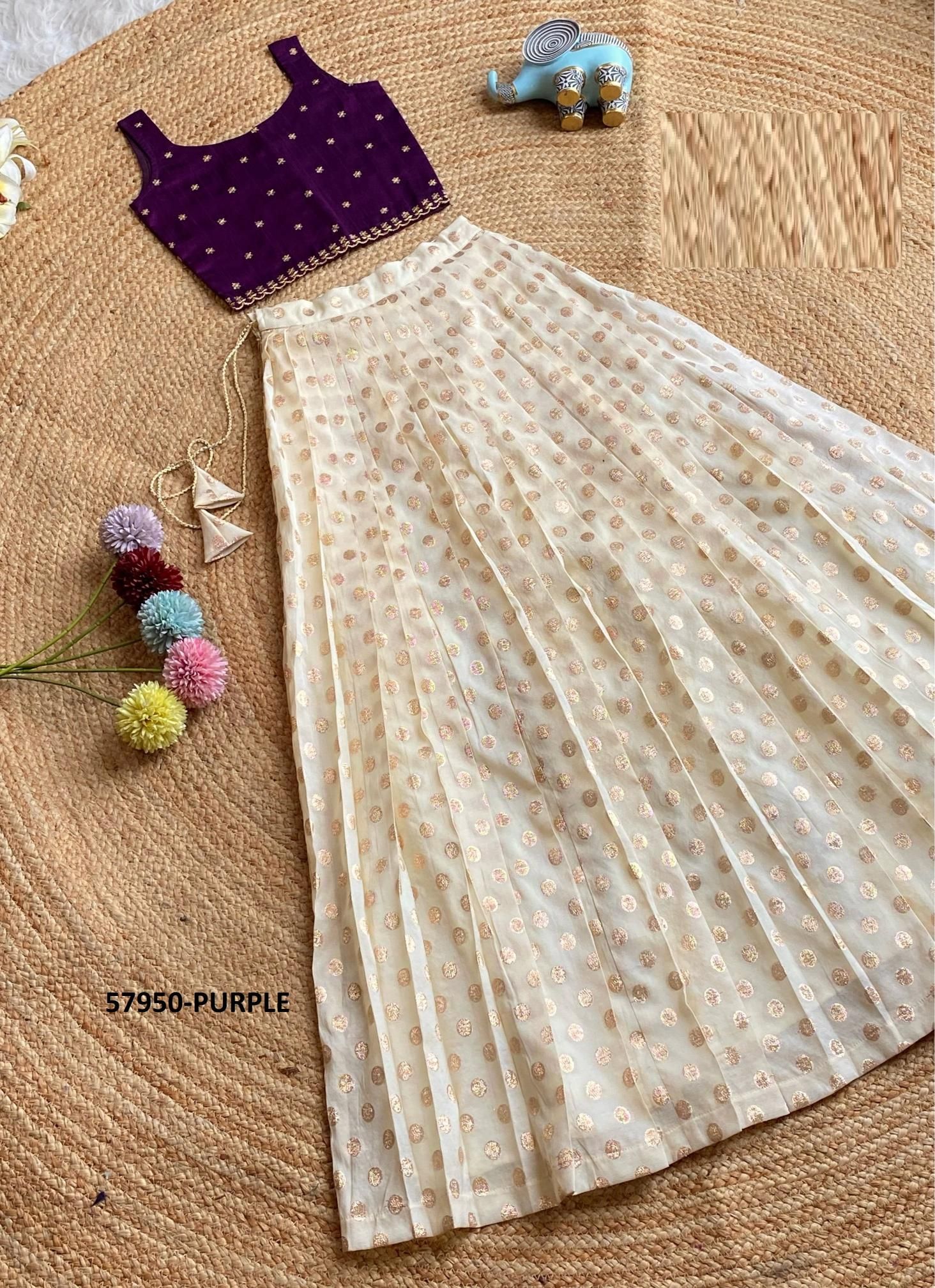 KIDS CHIC OFF-WHITE CHOLI & SKIRT SET - Catalog # 57950 (Set of 5 Readymade Lehengas) by Brand STROLLAY ®