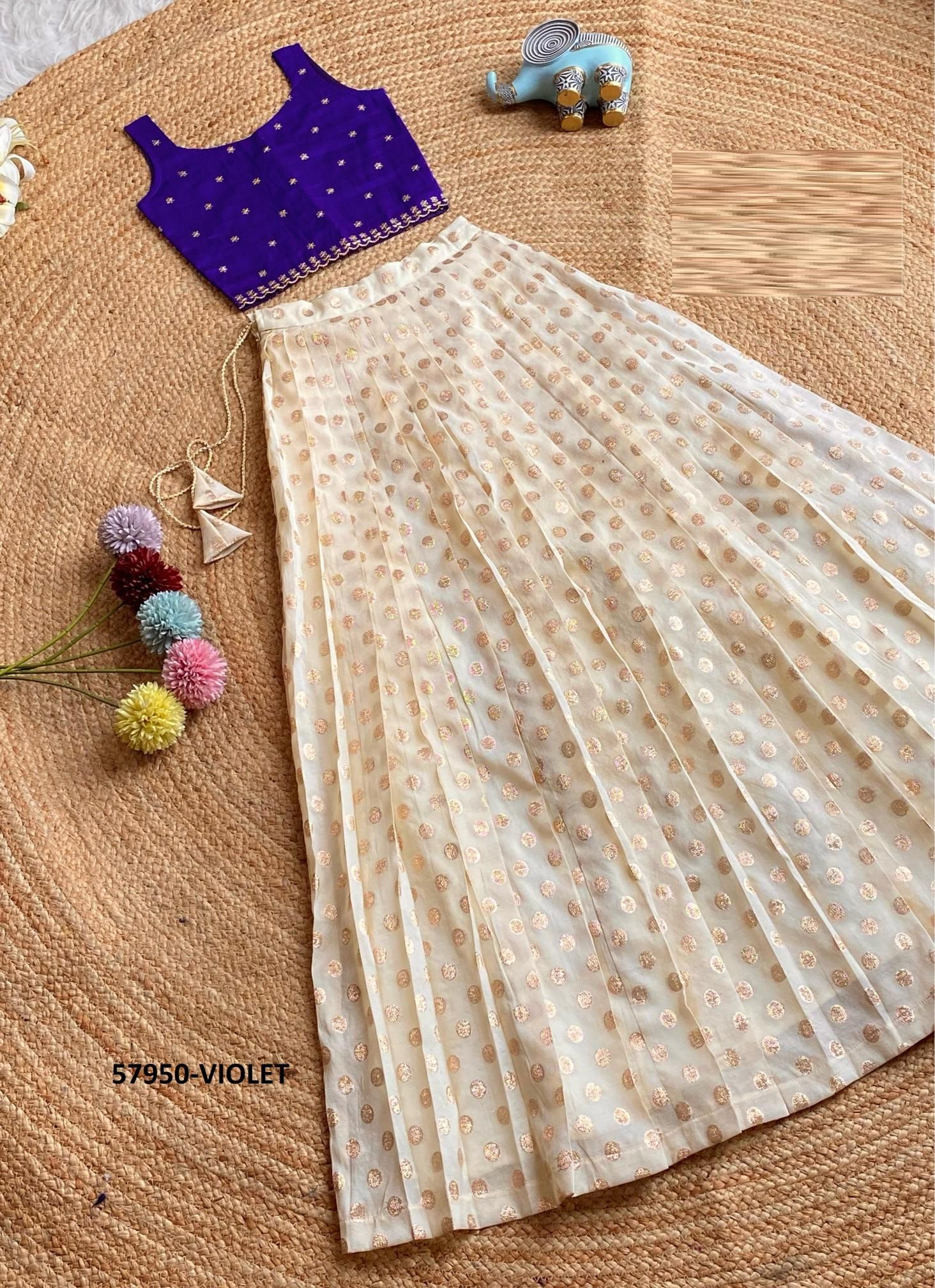 KIDS CHIC OFF-WHITE CHOLI & SKIRT SET - Catalog # 57950 (Set of 5 Readymade Lehengas) by Brand STROLLAY ®