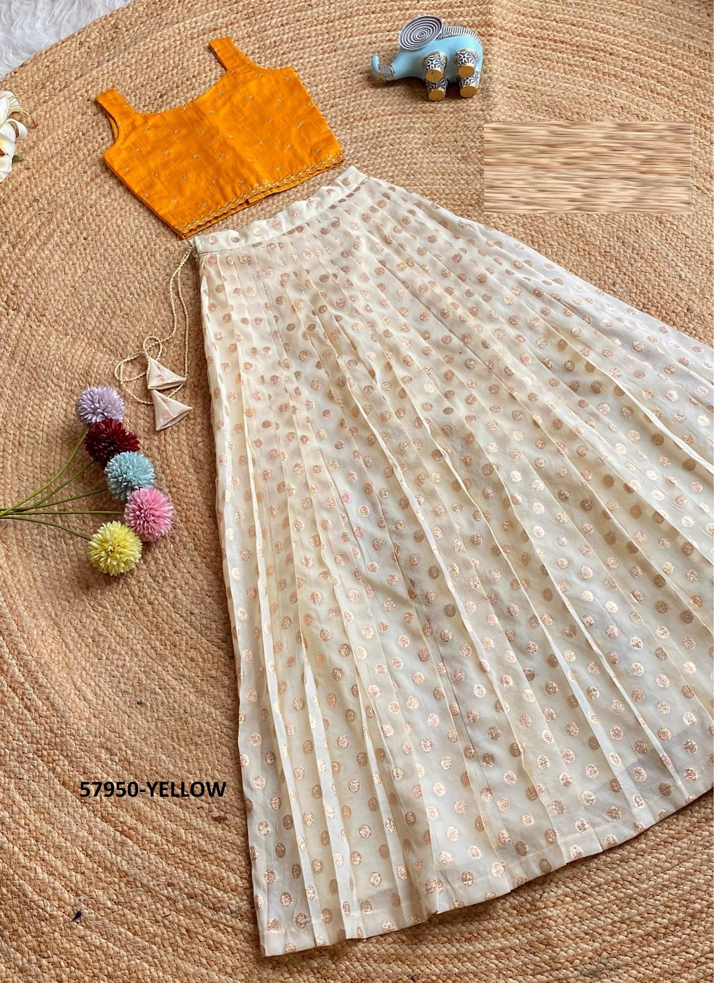 KIDS CHIC OFF-WHITE CHOLI & SKIRT SET - Catalog # 57950 (Set of 5 Readymade Lehengas) by Brand STROLLAY ®