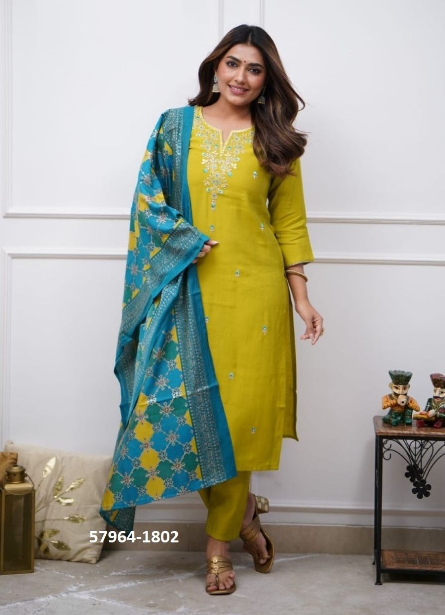 CHANDERI 1801-1802 - Catalog # 57964 (Set of 2 Readymade Salwar Suits) by Brand STROLLAY ®