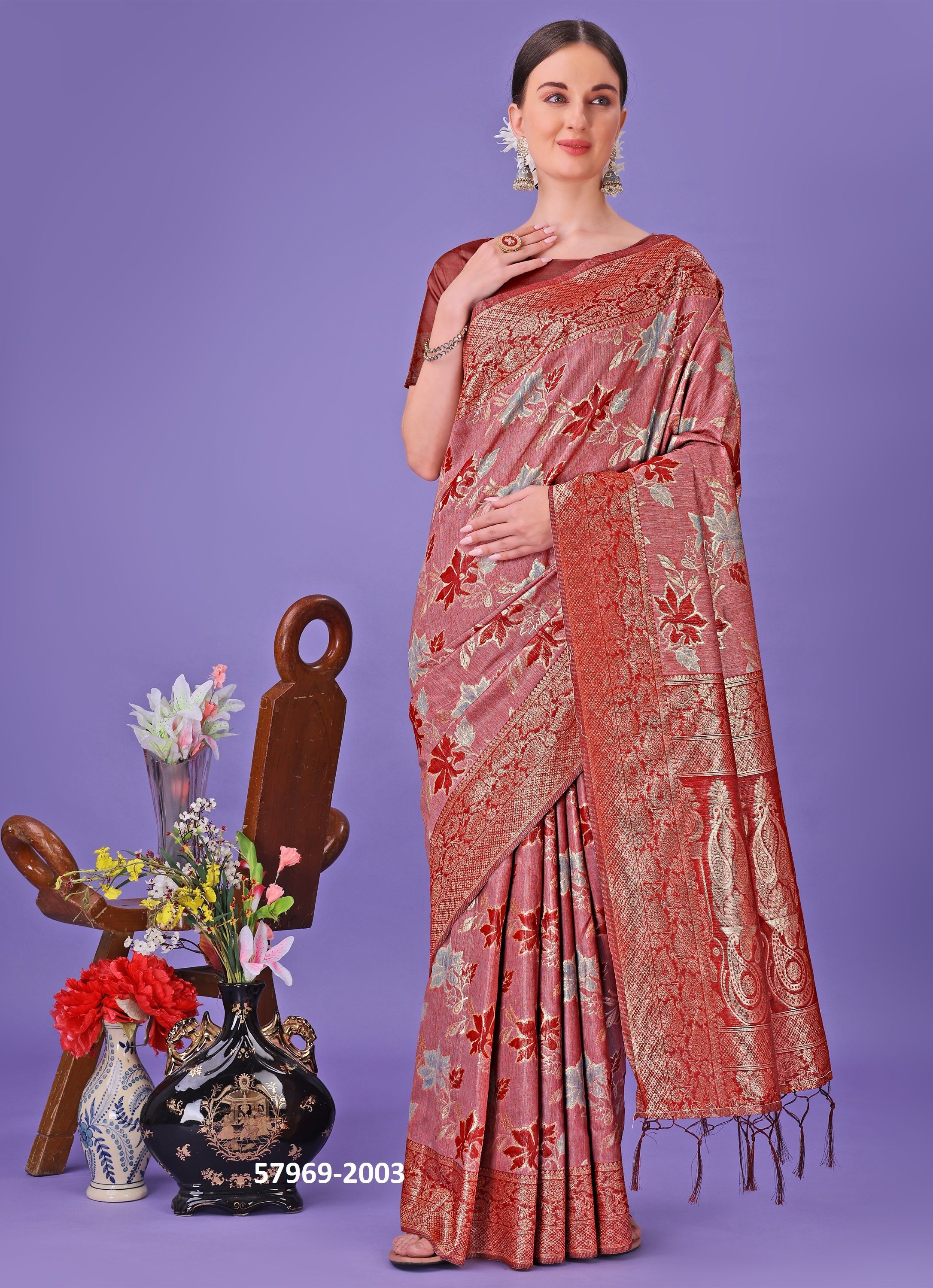 FLORAL STYLE 2 - Catalog # 57969 (Set of 7 Sarees) by Brand STROLLAY ®