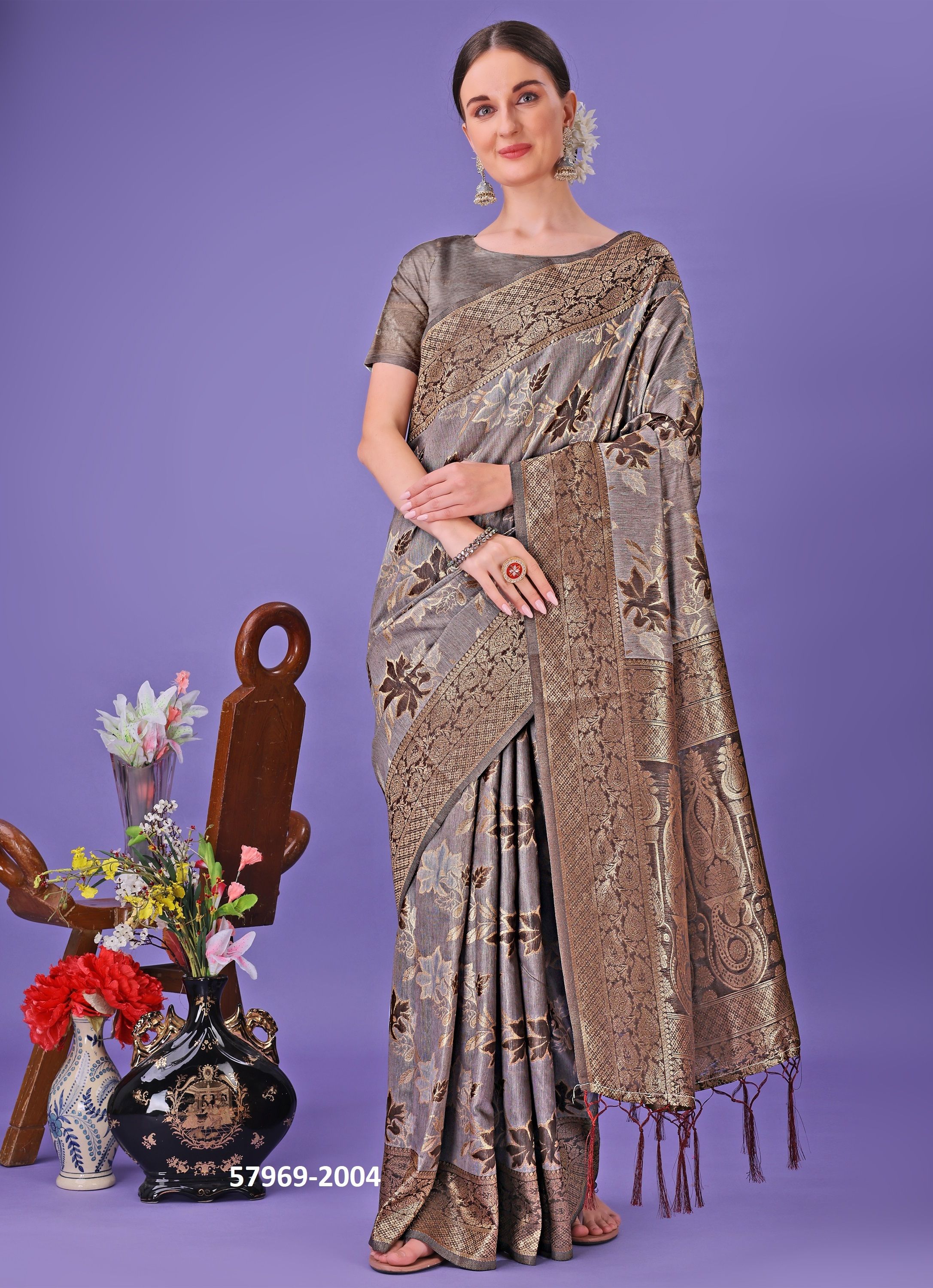FLORAL STYLE 2 - Catalog # 57969 (Set of 7 Sarees) by Brand STROLLAY ®