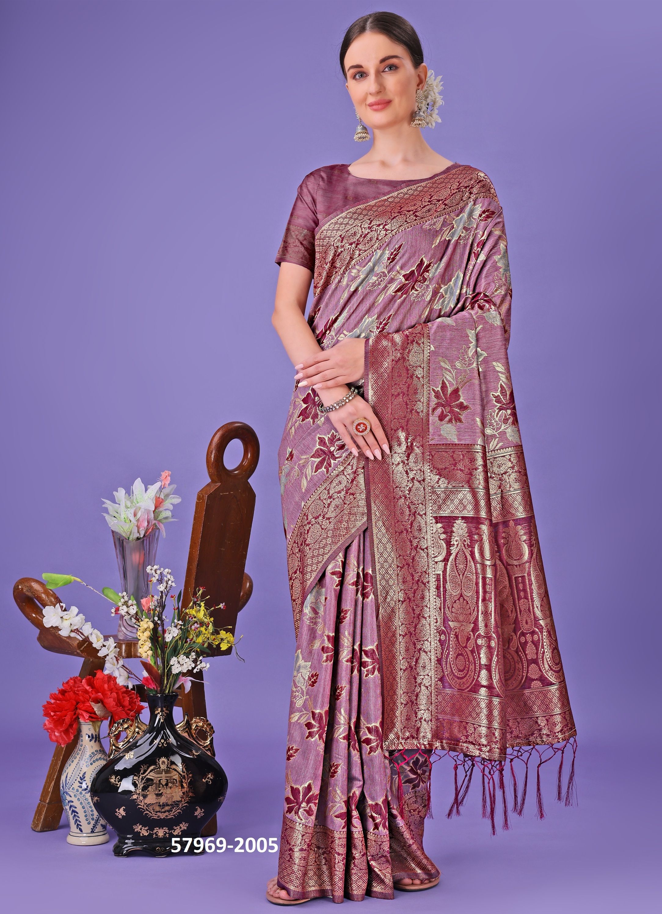 FLORAL STYLE 2 - Catalog # 57969 (Set of 7 Sarees) by Brand STROLLAY ®