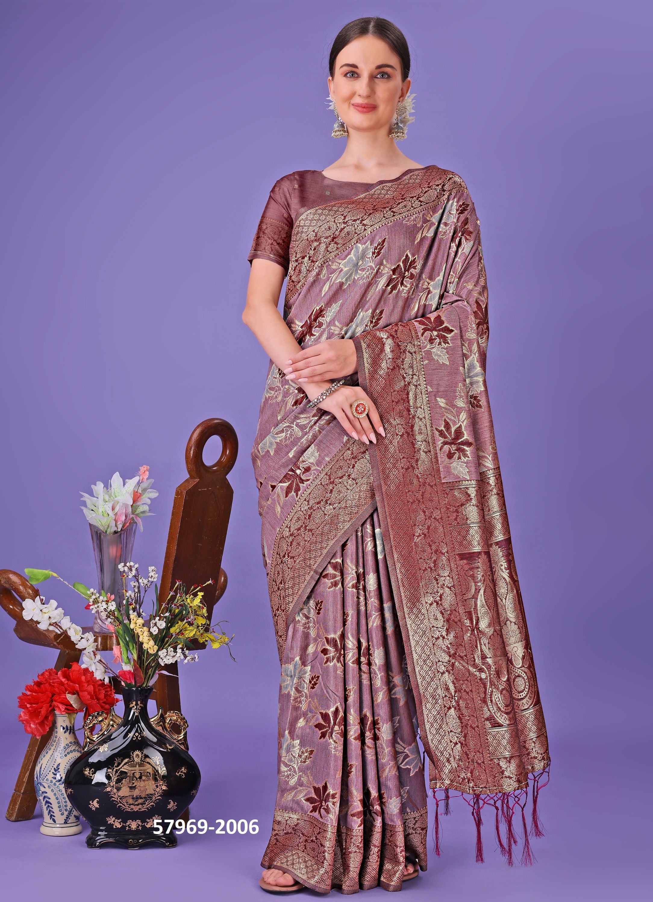 FLORAL STYLE 2 - Catalog # 57969 (Set of 7 Sarees) by Brand STROLLAY ®