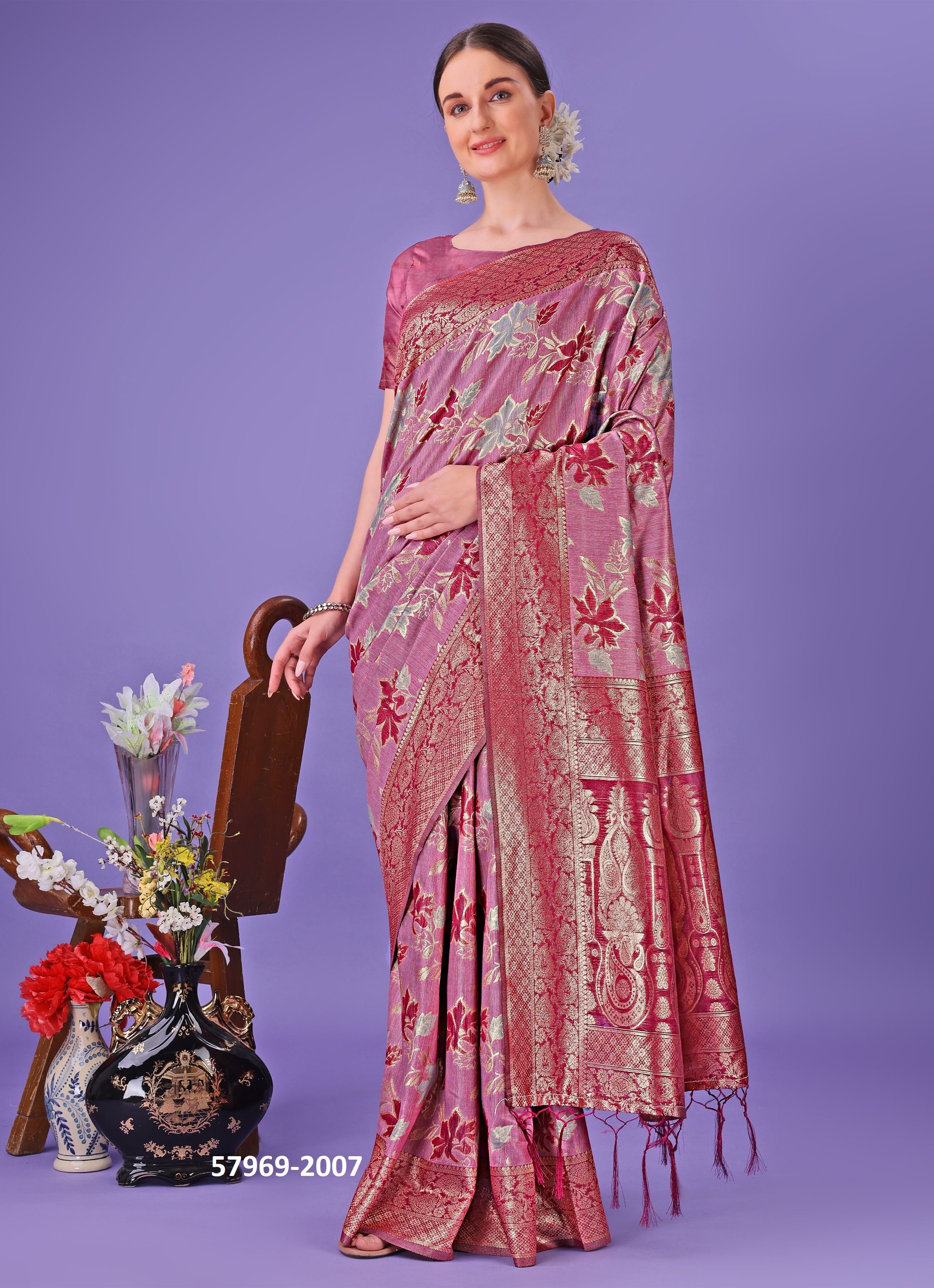 FLORAL STYLE 2 - Catalog # 57969 (Set of 7 Sarees) by Brand STROLLAY ®
