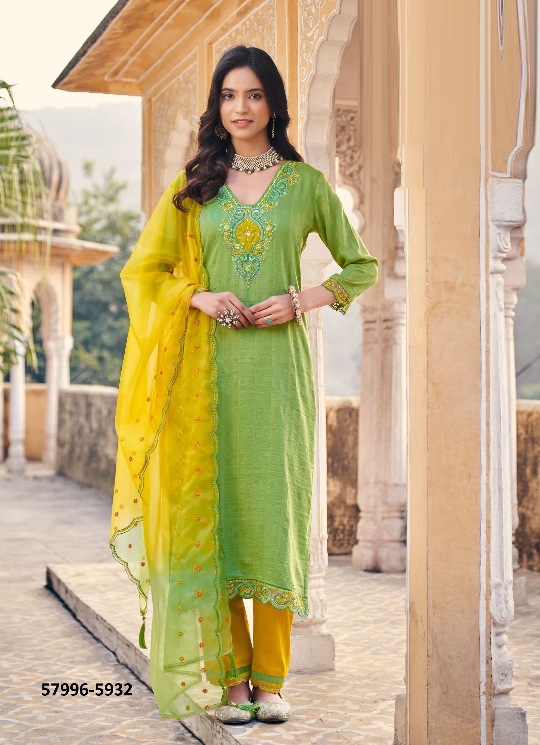 PALLAVI - Catalog # 57996 (Set of 6 Readymade Salwar Suits) by Brand RANGOON