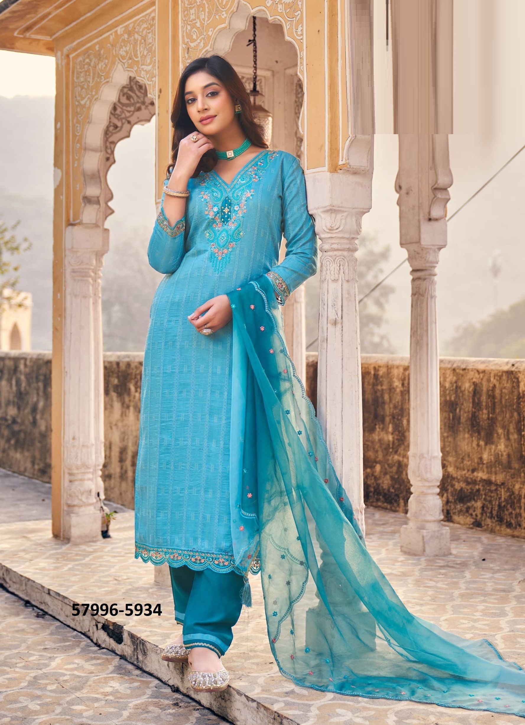 PALLAVI - Catalog # 57996 (Set of 6 Readymade Salwar Suits) by Brand RANGOON