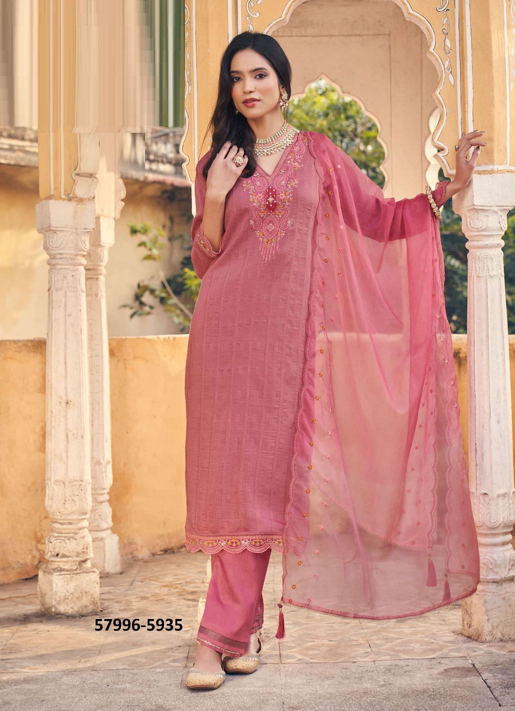PALLAVI - Catalog # 57996 (Set of 6 Readymade Salwar Suits) by Brand RANGOON