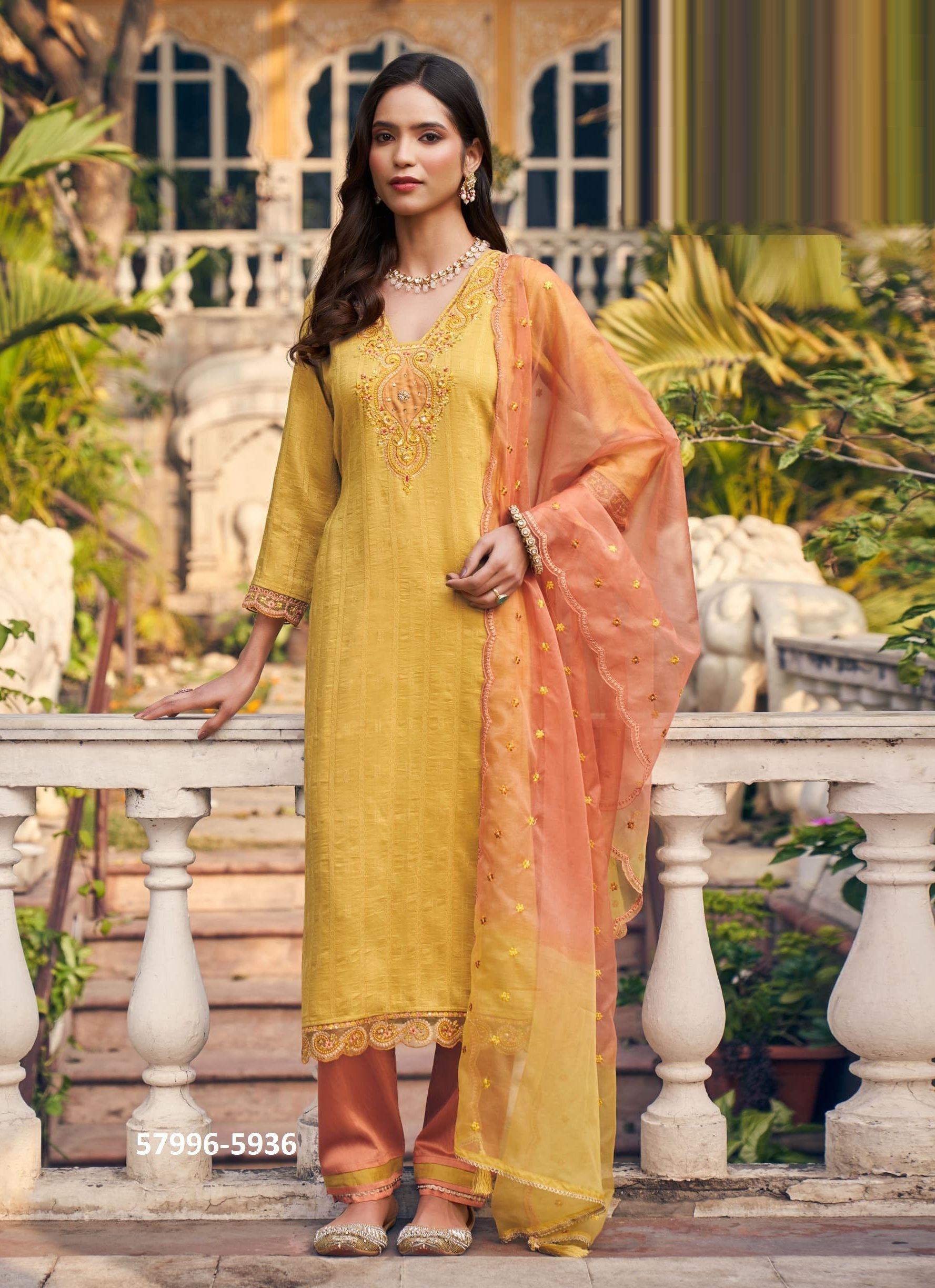 PALLAVI - Catalog # 57996 (Set of 6 Readymade Salwar Suits) by Brand RANGOON