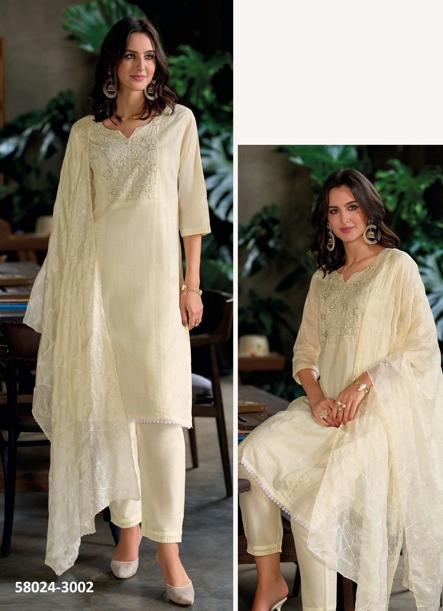 COTTON SALI 3 - Catalog # 58024 (Set of 6 Readymade Salwar Suits) by Brand POONAM DESIGNER