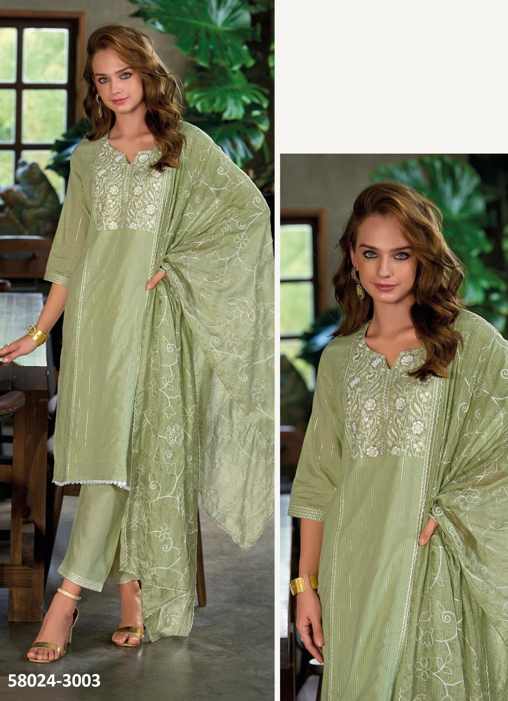 COTTON SALI 3 - Catalog # 58024 (Set of 6 Readymade Salwar Suits) by Brand POONAM DESIGNER