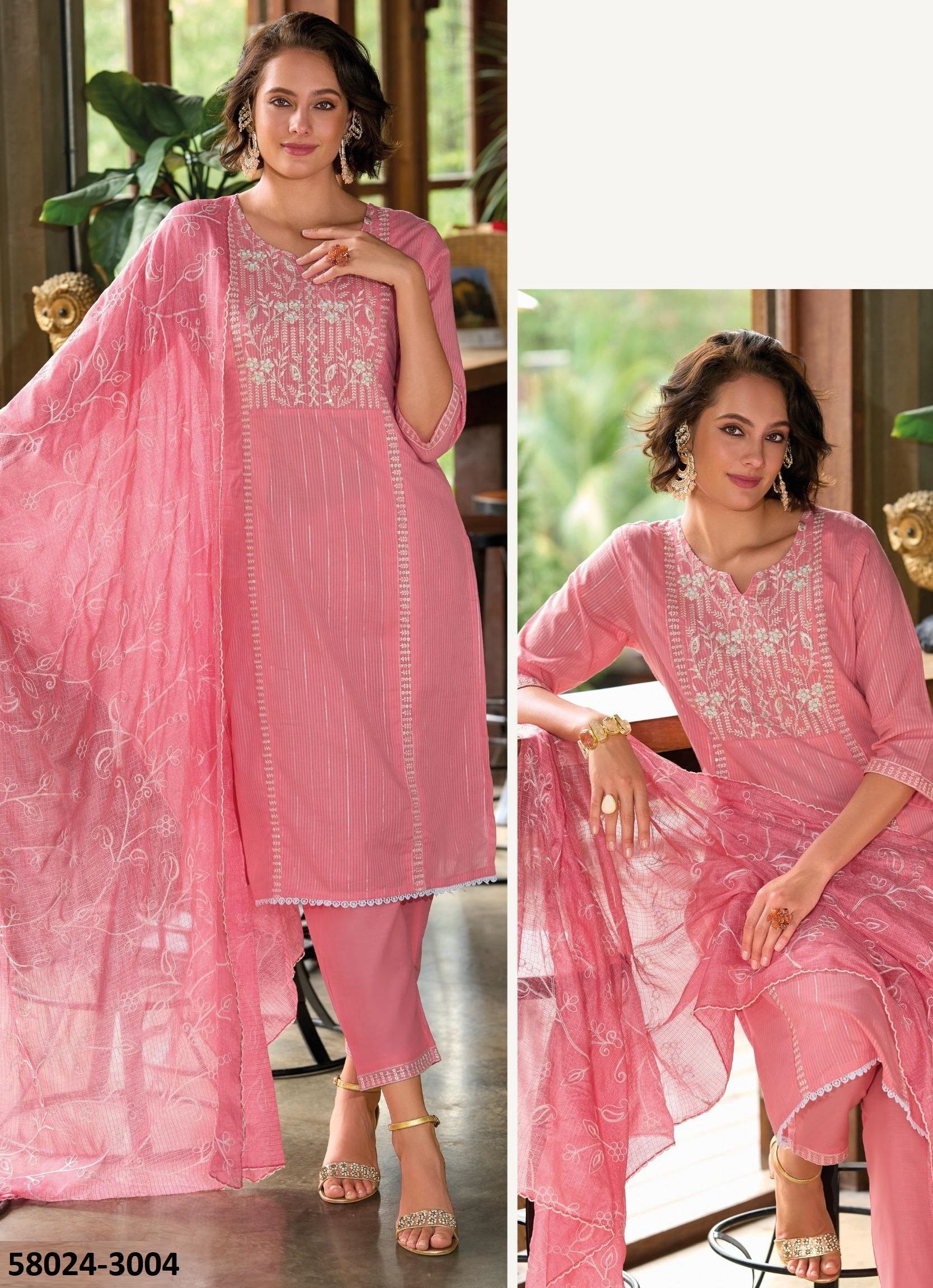 COTTON SALI 3 - Catalog # 58024 (Set of 6 Readymade Salwar Suits) by Brand POONAM DESIGNER