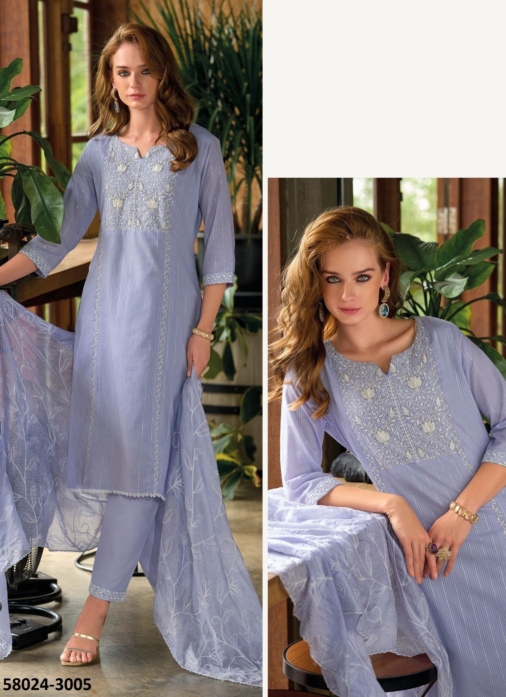 COTTON SALI 3 - Catalog # 58024 (Set of 6 Readymade Salwar Suits) by Brand POONAM DESIGNER