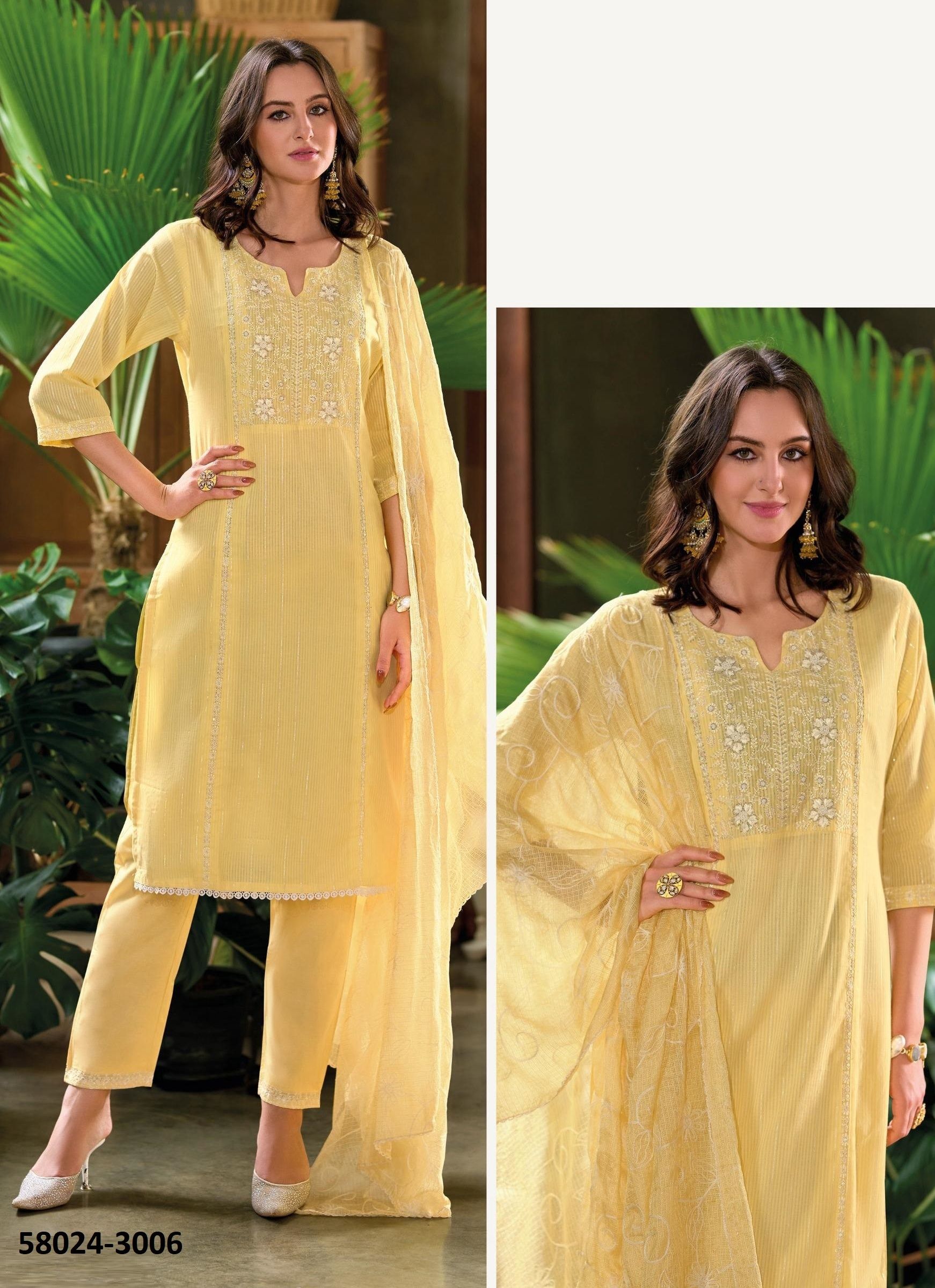 COTTON SALI 3 - Catalog # 58024 (Set of 6 Readymade Salwar Suits) by Brand POONAM DESIGNER