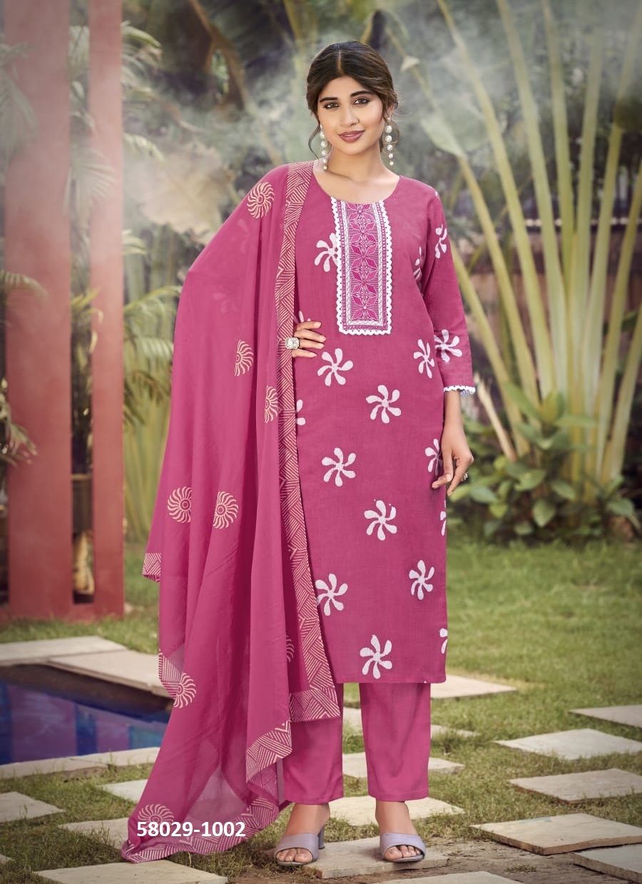 BATIK 5 - Catalog # 58029 (Set of 6 Readymade Salwar Suits) by Brand OSSM