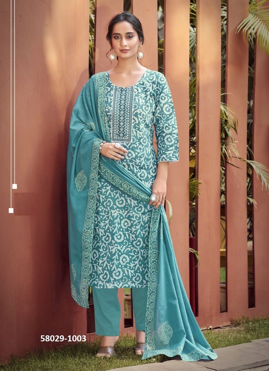 BATIK 5 - Catalog # 58029 (Set of 6 Readymade Salwar Suits) by Brand OSSM