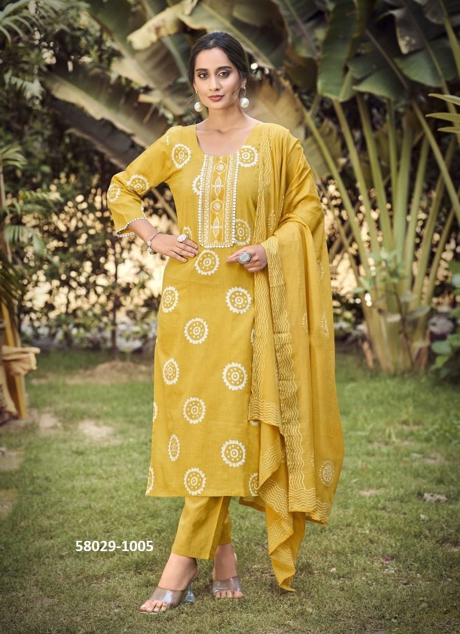 BATIK 5 - Catalog # 58029 (Set of 6 Readymade Salwar Suits) by Brand OSSM