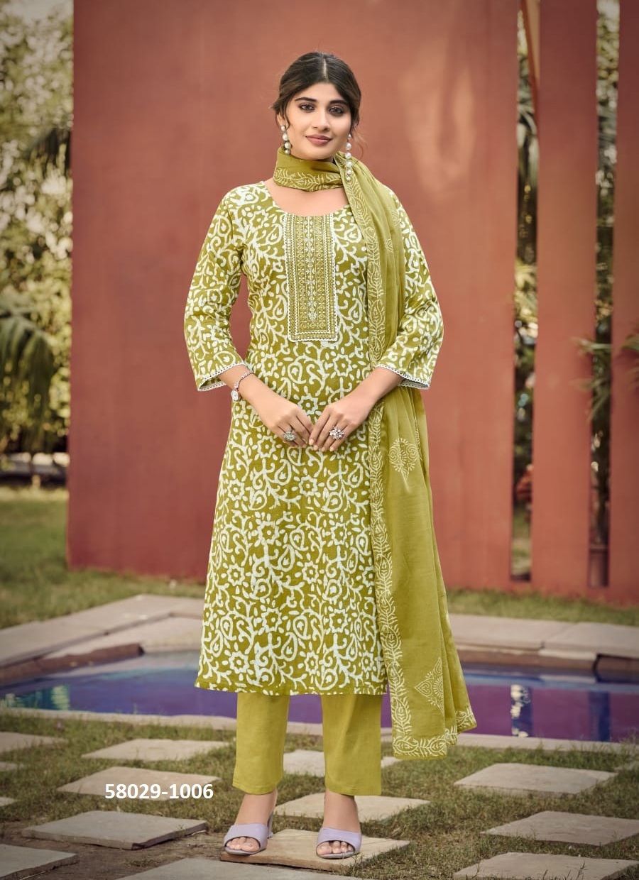 BATIK 5 - Catalog # 58029 (Set of 6 Readymade Salwar Suits) by Brand OSSM