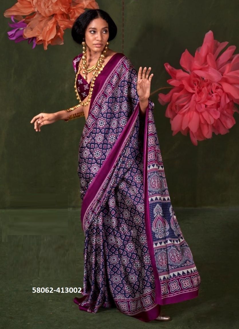 KASTOOR [AJRAKH PRINTED] - Catalog # 58062 (Set of 9 Sarees) by Brand RAJTEX FABRICS
