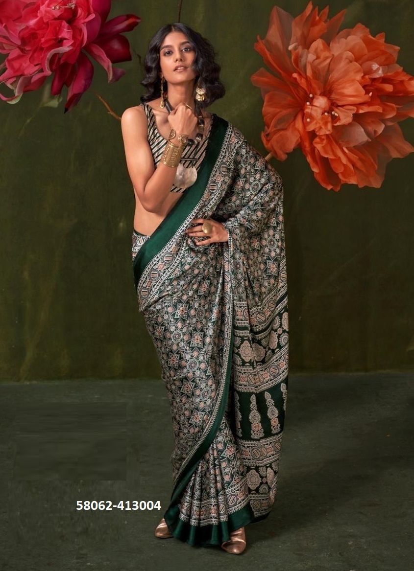 KASTOOR [AJRAKH PRINTED] - Catalog # 58062 (Set of 9 Sarees) by Brand RAJTEX FABRICS