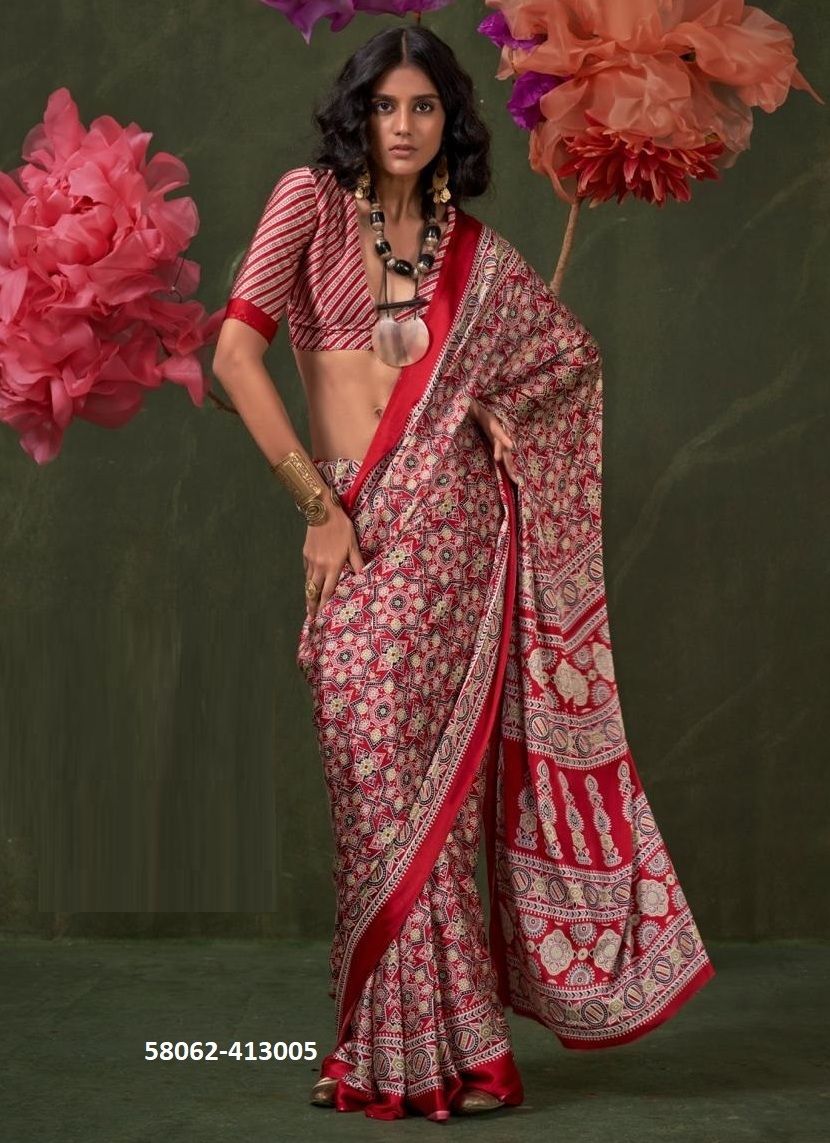 KASTOOR [AJRAKH PRINTED] - Catalog # 58062 (Set of 9 Sarees) by Brand RAJTEX FABRICS