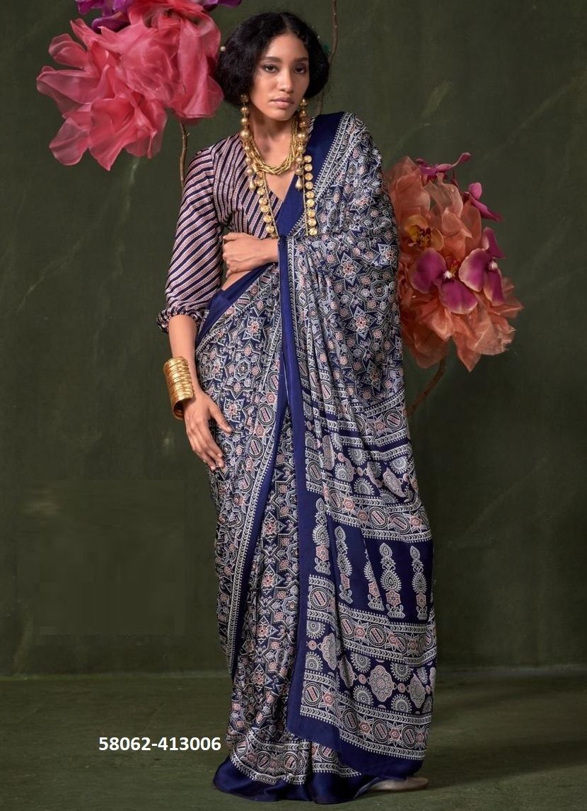 KASTOOR [AJRAKH PRINTED] - Catalog # 58062 (Set of 9 Sarees) by Brand RAJTEX FABRICS