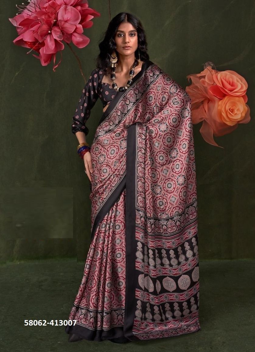 KASTOOR [AJRAKH PRINTED] - Catalog # 58062 (Set of 9 Sarees) by Brand RAJTEX FABRICS