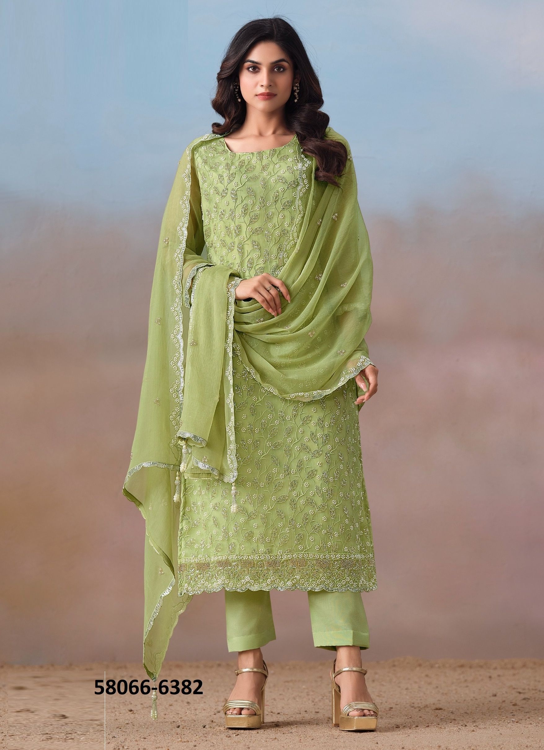 ALAYNA - Catalog # 58066 (Set of 6 Semi-Stitched / Un-Stitched Suits) by Brand VIPUL FASHIONS