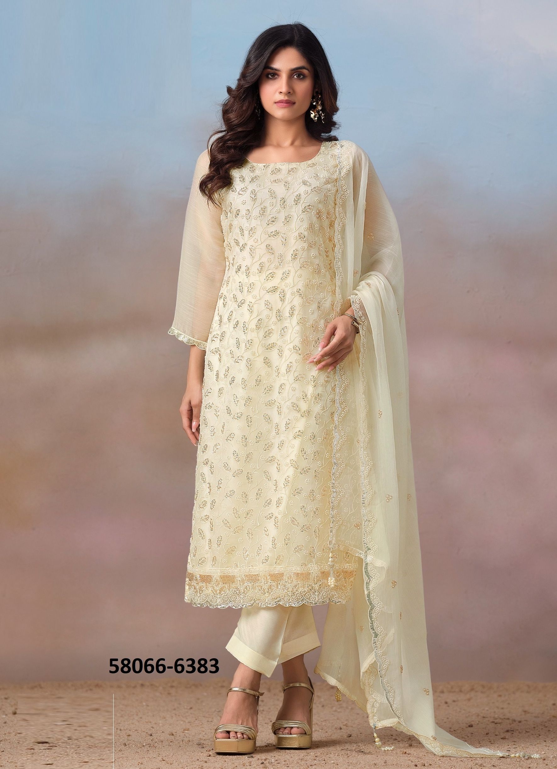 ALAYNA - Catalog # 58066 (Set of 6 Semi-Stitched / Un-Stitched Suits) by Brand VIPUL FASHIONS
